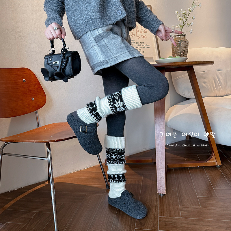 Womens Nordic Fair Isle Knit Leg Warmers Thicken Warm Knitted Foot Cover